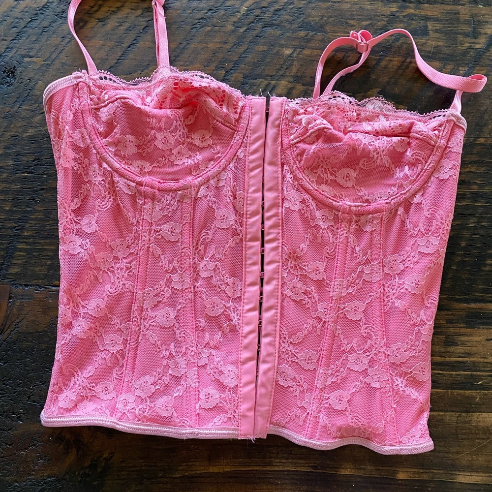 Shein Pink Corset Bustier Lace Cami Top